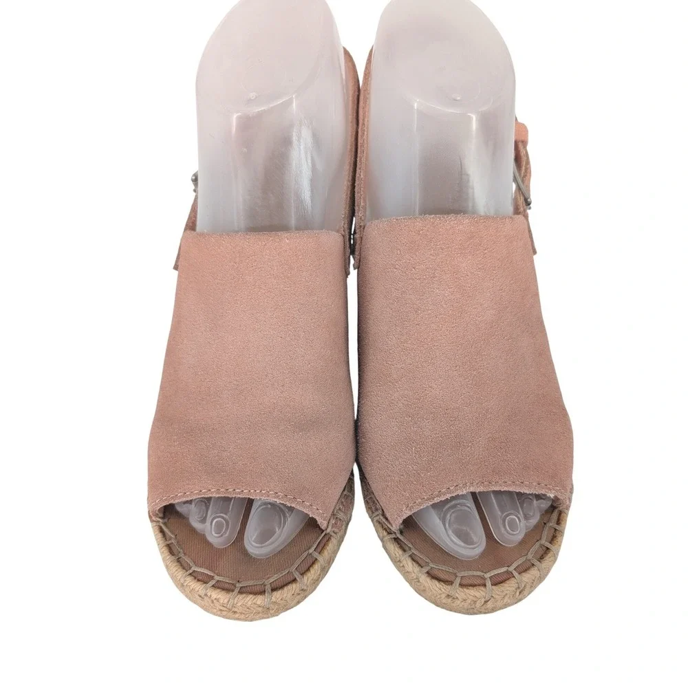 TOMS Monica Suede Wedge Slingback Sandal Womens 7.5 Pink Espadrille High Heel